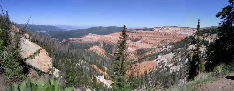 [Panoramic view (5 vertically stitched photos) of amphitheater.]